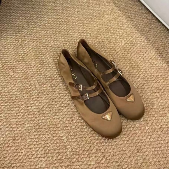 Prada Brown Double Strap Flats - Picture 2 of 5